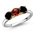 thumbnail image 1 of Gem Stone King 925 Silver and 10K Yellow Gold Red Garnet and Black Diamond Engagement Ring for Women | 1.65 Cttw | Round 5MM | Gemstone January Birthstone | Size 7, 1 of 6