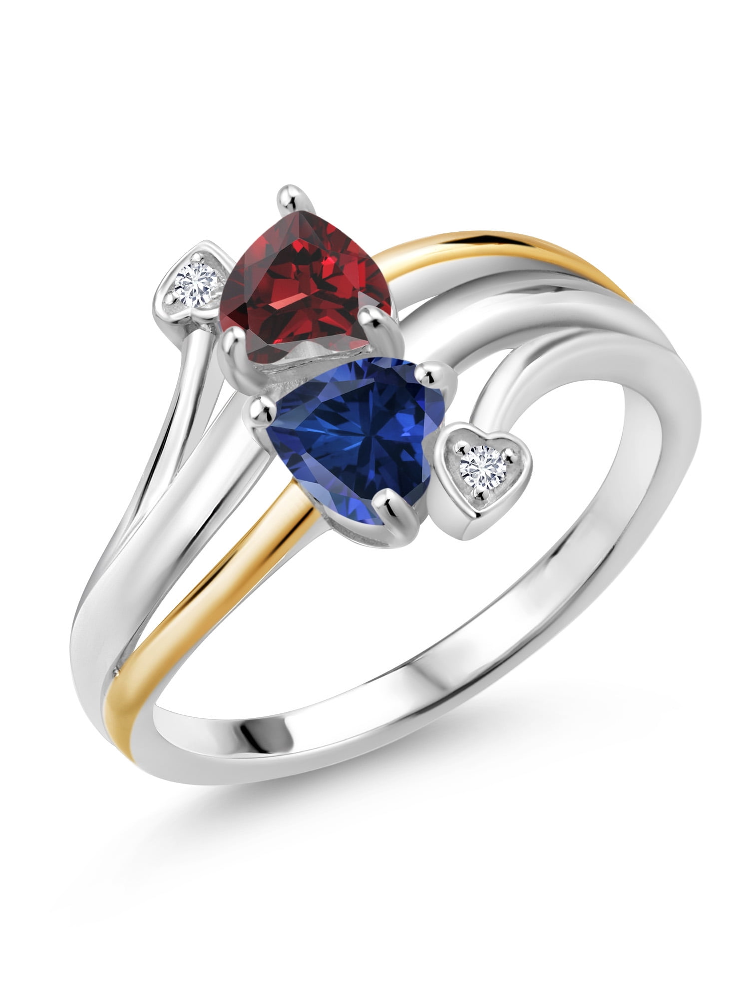 Gem Stone King 925 Silver and 10K Yellow Gold Red Garnet Blue