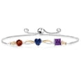 thumbnail image 1 of Gem Stone King 925 Silver and 10K Yellow Gold Red Garnet Blue Created Sapphire Purple Amethyst and Lab Grown Diamond Tennis Bracelet for Women By Keren Hanan (2.45 cttw, Adjustable up To 9 inch), 1 of 4