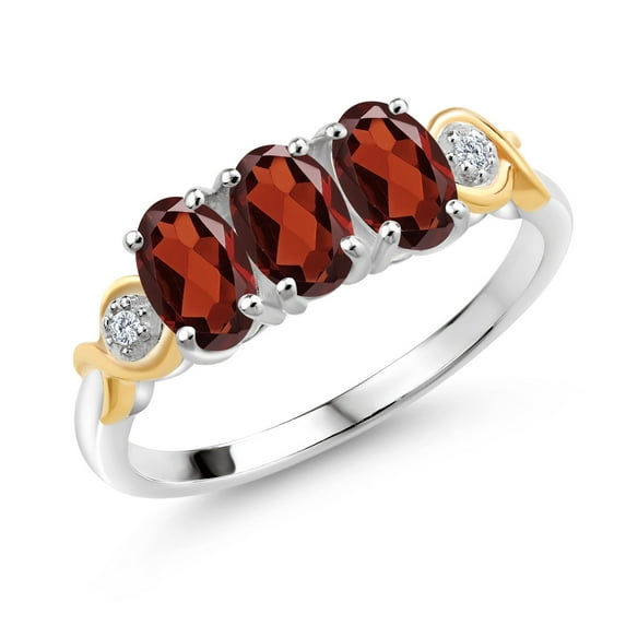 Gem Stone King 925 Silver and 10K Yellow Gold Red Garnet and Lab Grown Diamond Engagement Ring for Women | 1.73 Cttw | Oval 6X4MM | Gemstone January Birthstone | Size 9
