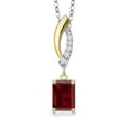 thumbnail image 1 of Gem Stone King 925 Silver and 10K Yellow Gold Red Garnet and Lab Grown Diamond Pendant Necklace for Women | 1.83 Cttw | Gemstone January Birthstone | Emerald Cut 7X5MM | With 18 inch Chain, 1 of 6