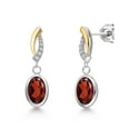 thumbnail image 1 of Gem Stone King 925 Silver and 10K Yellow Gold Red Garnet and Lab Grown Diamond Earrings for Women | 3.07 Cttw | Gemstone January Birthstone | Oval 8X6MM, 1 of 6
