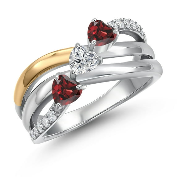 Gem Stone King 925 Silver and 10K Yellow Gold Red Garnet and Lab Grown DiamondEngagement Ring for Women | 1.04 Cttw | Heart Shape Gemstone January Birthstone | Size 9