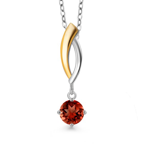 Gem Stone King 925 Silver and 10K Yellow Gold Red Garnet Pendant Necklace for Women | 0.55 Cttw | Gemstone January Birthstone | Round 5MM | With 18 inch Silver Chain