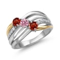 thumbnail image 1 of Gem Stone King 925 Silver and 10K Yellow Gold Red Garnet and Pink Lab Grown Diamond Engagement Ring for Women | 1.14 Cttw | Round 4MM | January Birthstone | Size 9, 1 of 6