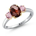 thumbnail image 1 of Gem Stone King 925 Silver and 10K Yellow Gold Red Garnet and Pink Lab Grown Diamond Engagement Ring for Women | 2.03 Cttw | Oval Checkerboard 8X6MM | Gemstone January Birthstone | Size 5, 1 of 6