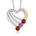 thumbnail image 1 of Gem Stone King 925 Silver and 10K Yellow Gold Red Garnet and Pink Moissanite and White Lab Grown Diamond Heart Pendant for Women | 1.07 Cttw | Gemstone January Birthstone | With 18 inch Chain, 1 of 6