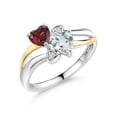 thumbnail image 1 of Gem Stone King 925 Silver and 10K Yellow Gold Red Garnet and Sky Blue Aquamarine and White Lab Grown Diamond Ring for Women (1.04 Cttw, January Birthstone, Heart Shape 5MM, Size 7), 1 of 5