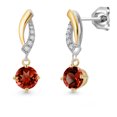 thumbnail image 1 of Gem Stone King 925 Silver and 10K Yellow Gold Red Garnet and White Lab Grown Diamond Dangle Earrings for Women | 1.05 Cttw | Gemstone January Birthstone | Round 4.5MM, 1 of 6
