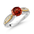 thumbnail image 1 of Gem Stone King 925 Silver and 10K Yellow Gold Red Garnet and White Lab Grown Diamond Engagement Ring for Women | 1.75 Cttw | Round 7MM | Gemstone January Birthstone | Size 9, 1 of 3