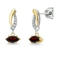 thumbnail image 1 of Gem Stone King 925 Silver and 10K Yellow Gold Red Garnet and White Lab Grown Diamond Stud Earrings for Women | 0.57 Cttw | Gemstone January Birthstone | Marquise 6X3MM, 1 of 6