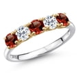 thumbnail image 1 of Gem Stone King 925 Silver and 10K Yellow Gold Red Garnet and White Topaz Wedding-Bands Ring for Women | 1.77 Cttw | Round 4MM | Gemstone January Birthstone | Size 7, 1 of 6