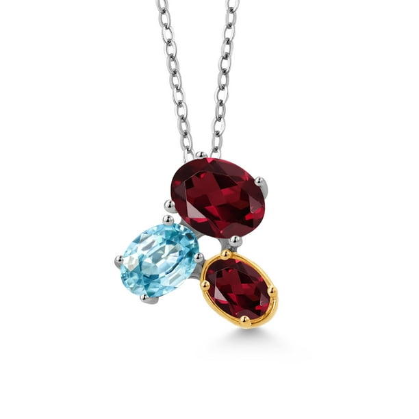 ネックレス・ペンダント ROMANTINUER SN91 NECKLACE Gem Stone King 925 Silver and 10K Yellow Gold Red Rhodolite