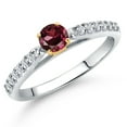 thumbnail image 1 of Gem Stone King 925 Silver and 10K Yellow Gold Red Rhodolite Garnet and Lab Grown Diamond Engagement Ring for Women | 0.55 Cttw | Round 4MM | Gemstone January Birthstone | Size 9, 1 of 6