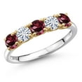 thumbnail image 1 of Gem Stone King 925 Silver and 10K Yellow Gold Red Rhodolite Garnet and White Moissanite Wedding-Bands Ring for Women | 1.57 Cttw | Round 4MM | Gemstone January Birthstone | Size 5, 1 of 7
