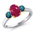 thumbnail image 1 of Gem Stone King 925 Silver and 10K Yellow Gold Red Ruby and Blue Diamond Engagement Ring for Women | 2.14 Cttw | Oval 8X6MM | Gemstone July Birthstone | Size 9, 1 of 6