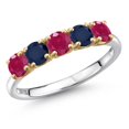 thumbnail image 1 of Gem Stone King 925 Silver and 10K Yellow Gold Red Ruby and Blue Sapphire Wedding-Bands Ring for Women | 1.75 Cttw | Round 4MM | Gemstone July Birthstone | Size 7, 1 of 6