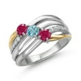 thumbnail image 1 of Gem Stone King 925 Silver and 10K Yellow Gold Red Ruby and Blue Zircon and Lab Grown Diamond Engagement Ring for Women | 1.35 Cttw | Round 4MM | July Birthstone | Size 7, 1 of 6