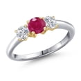 thumbnail image 1 of Gem Stone King 925 Silver and 10K Yellow Gold Red Ruby and Lab Grown Diamond Engagement Ring for Women | 1.09 Cttw | Round 5MM | Gemstone July Birthstone | Size 9, 1 of 6