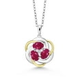 thumbnail image 1 of Gem Stone King 925 Silver and 10K Yellow Gold Red Ruby and White Lab Grown Diamond Pendant Necklace for Women | 1.81 Cttw | Gemstone July Birthstone | Oval 6X4MM | With 18 inch Chain, 1 of 4