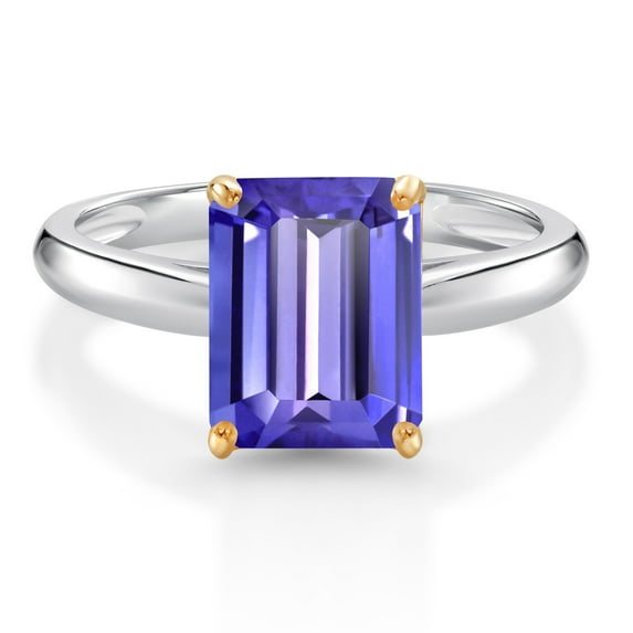 Gem Stone King 925 Silver and 10K Yellow Gold Ring Blue Tanzanite Engagement Ring for Women (2.30 Cttw, Octagon 9X7MM, Gemstone December Birthstone, Size 7)