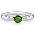 thumbnail image 1 of Gem Stone King 925 Silver and 10K Yellow Gold Ring Green Tourmaline Solitaire Engagement Ring for Women (0.25 Cttw, Gemstone October Birthstone, Round 4MM, Size 9), 1 of 4