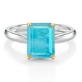 thumbnail image 1 of Gem Stone King 925 Silver and 10K Yellow Gold Ring Green Turquoise Engagement Ring for Women (1.80 Cttw, Emerald Cut 9X7MM, Gemstone, Available in Size 5, 6, 7, 8, 9), 1 of 4