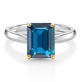 thumbnail image 1 of Gem Stone King 925 Silver and 10K Yellow Gold Ring London Blue Topaz Engagement Ring for Women (2.71 Cttw, Emerald Cut 9X7MM, Gemstone November Birthstone, Available in Size 5, 6, 7, 8, 9), 1 of 4