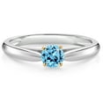 thumbnail image 1 of Gem Stone King 925 Silver and 10K Yellow Gold Ring Swiss Blue Topaz Solitaire Engagement Ring for Women (0.36 Cttw, Gemstone November Birthstone, Round 4MM, Size 7), 1 of 4