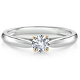 thumbnail image 1 of Gem Stone King 925 Silver and 10K Yellow Gold Ring White Created Sapphire Solitaire Engagement Ring for Women (0.25 Cttw, Gemstone September Birthstone, Round 4MM, Size 8), 1 of 4