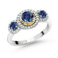 thumbnail image 1 of Gem Stone King 925 Silver and 10K Yellow Gold Round Blue Created Sapphire and White Lab Grown Diamond 3 Stone Women Engagement Ring (0.84 Cttw, Size 7), 1 of 3