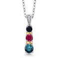 thumbnail image 1 of Gem Stone King 925 Silver and 10K Yellow Gold Round Blue Diamond Red Created Ruby and Black Onyx Pendant Necklace for Women (0.62 Cttw, Gemstone April Birthstone, with 18 inch Chain), 1 of 3