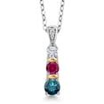 thumbnail image 1 of Gem Stone King 925 Silver and 10K Yellow Gold Round Blue Diamond Red Created Ruby and White Moissanite Pendant Necklace for Women (0.62 Cttw, Gemstone April Birthstone, with 18 inch Chain), 1 of 3