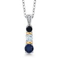 thumbnail image 1 of Gem Stone King 925 Silver and 10K Yellow Gold Round Blue Sapphire Sky Blue Aquamarine and Black Onyx Pendant Necklace for Women (0.62 Cttw, Gemstone September Birthstone, with 18 inch Chain), 1 of 3