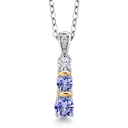 Gem Stone King 925 Silver and 10K Yellow Gold Round Blue Tanzanite and White Moissanite Pendant Necklace for Women 0.58 Cttw, Gemstone December Birthstone, with 18 inch Chain