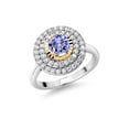 thumbnail image 1 of Gem Stone King 925 Silver and 10K Yellow Gold Round Blue Tanzanite and White Moissanite Women Ring (0.83 Cttw, Gemstone Birthstone, Available in Size 5, 6, 7, 8, 9), 1 of 4
