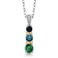 thumbnail image 1 of Gem Stone King 925 Silver and 10K Yellow Gold Round Green Nano Emerald Blue Diamond and Black Onyx Pendant Necklace for Women (0.55 Cttw, Gemstone May Birthstone, with 18 inch Chain), 1 of 3