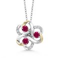 thumbnail image 1 of Gem Stone King 925 Silver and 10K Yellow Gold Round Red Created Ruby and White Moissanite 3-Stone Pendant Necklace for Women (0.80 Cttw, Gemstone July Birthstone, with 18 inch Chain), 1 of 4