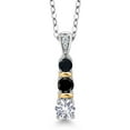 thumbnail image 1 of Gem Stone King 925 Silver and 10K Yellow Gold Round White Created Sapphire Black Diamond and Black Onyx Pendant Necklace for Women (0.52 Cttw, Gemstone September Birthstone, with 18 inch Chain), 1 of 3