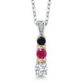 thumbnail image 1 of Gem Stone King 925 Silver and 10K Yellow Gold Round White Lab Grown Diamond Red Ruby and Black Onyx Pendant Necklace for Women (0.62 Cttw, Gemstone April Birthstone, with 18 inch Chain), 1 of 3