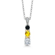 GUANGTUO Gem Stone King 925 Silver and 10K Yellow Gold Round White Moissanite Yellow Sapphire and Black Onyx Pendant Necklace for Women (0.49 Cttw, Gemstone, with 18 inch Chain)