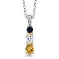 thumbnail image 1 of Gem Stone King 925 Silver and 10K Yellow Gold Round Yellow Citrine White Topaz and Black Onyx Pendant Necklace for Women (0.57 Cttw, Gemstone November Birthstone, with 18 inch Chain), 1 of 3