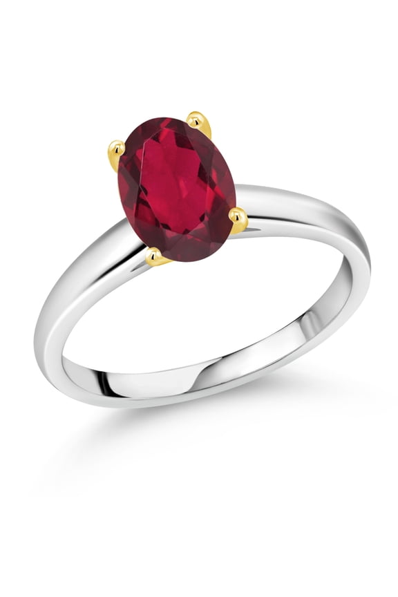 925 Silver and 10K Yellow Gold Ruby Red Mystic Quartz Solitaire Engagement Ring for Women | 1.80 Cttw | Oval 9X7MM | Gemstone Birthstone (Size 8)