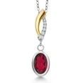 thumbnail image 1 of Gem Stone King 925 Silver and 10K Yellow Gold Ruby Red Mystic Topaz and Lab Grown Diamond Pendant Necklace for Women | 1.35 Cttw | Gemstone November Birthstone | Oval 8X6MM | With 18 inch Chain, 1 of 6
