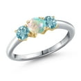thumbnail image 1 of Gem Stone King 925 Silver and 10K Yellow Gold Simulated White Opal and Blue Zircon Engagement Ring for Women | 1.50 Cttw | Round Cabochon 5MM | Gemstone October Birthstone | Size 5, 1 of 6