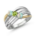 thumbnail image 1 of Gem Stone King 925 Silver and 10K Yellow Gold Simulated White Opal and Green Peridot and Lab Grown Diamond Engagement Ring for Women | 0.95 Cttw | Round Cabochon 4MM | October Birthstone | Size 9, 1 of 6