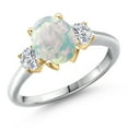 thumbnail image 1 of Gem Stone King 925 Silver and 10K Yellow Gold Simulated White Opal and Lab Grown Diamond Engagement Ring for Women | 1.54 Cttw | Oval Cabochon 9X7MM | Gemstone October Birthstone | Size 5, 1 of 6
