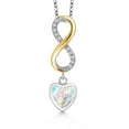 thumbnail image 1 of Gem Stone King 925 Silver and 10K Yellow Gold Simulated White Opal and Lab Grown Diamond Pendant Necklace for Women | 0.83 Cttw | Gemstone October Birthstone | Heart Shape 6MM | With 18 inch Chain, 1 of 6