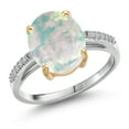 thumbnail image 1 of Gem Stone King 925 Silver and 10K Yellow Gold Simulated White Opal and White Lab Grown Diamond Engagement Ring for Women | 4.08 Cttw | Oval Cabochon 12X10MM | Gemstone October Birthstone | Size 7, 1 of 6