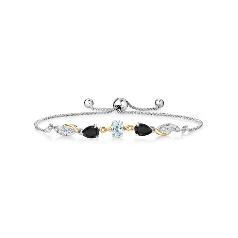 10k White Gold Aquamarine and Diamond Adjustable Bracelet 10k White Gold Aquamarine and Diamond Adjustable Bracelet